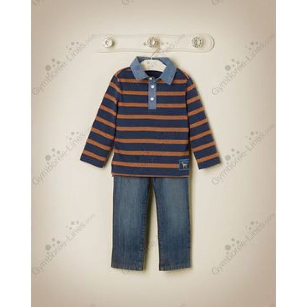 Janie and Jack Countryside Classic Line Long-Sleeve Striped Polo Size 2T